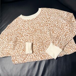 Time and Tru Cream Knit Leopard Print Sweater